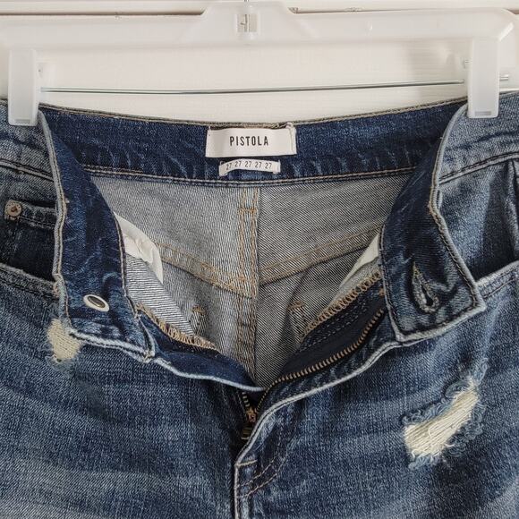 Pistola Medium Dark Wash High Rise Stright Leg Distressed Jean Size 27 - Picture 4 of 4